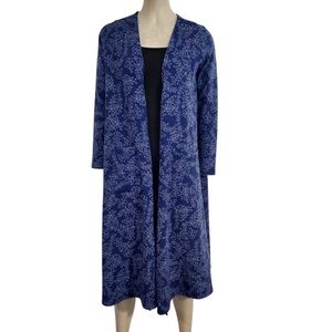 Lularoe S Sarah Sweater Duster Long Cardigan Blue White Dot Flower Vine